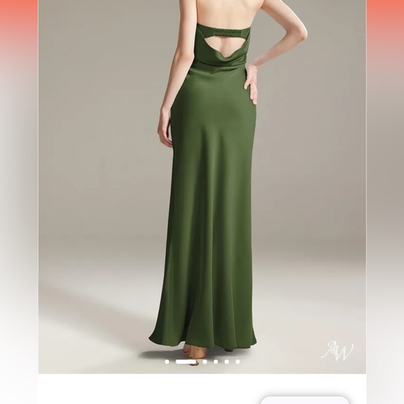 AW Fogbow Olive Green Strapless Satin Dress - Picture 5 of 6